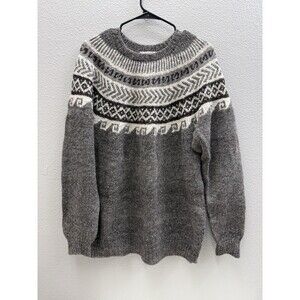 Alpaca Sweater Size XL Gray Black 100% Alpaca Hand Knit